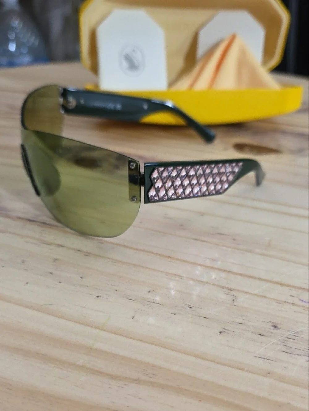 Swarovski Shield Sunglasses in Yellow-Green Tint